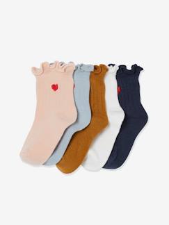 Bebé-Calcetines, leotardos-Lote de 5 pares de calcetines medianos de canalé bordados, para bebé