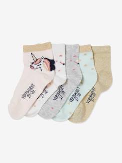 Niña-Ropa interior-Pack de 5 pares de calcetines medianos "Unicornio" para niña