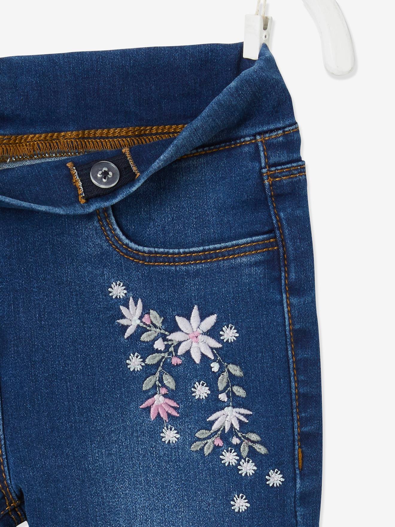 Treggings bordados de flores de denim \