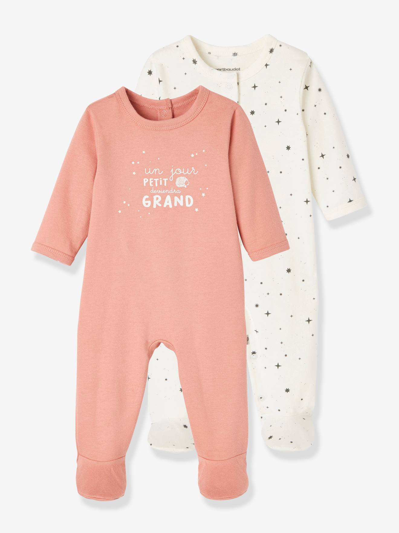de pijamas de algodón orgánico, para nacido rosa claro liso con motivos - Vertbaudet