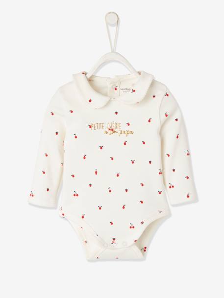Body De Manga Larga Con Cuello Peter Pan Para Bebe Blanco Medio Estampado Vertbaudet Body De Manga Larga Con Cuello Peter Pan Para Bebe Blanco Medio Estampado Vertbaudet