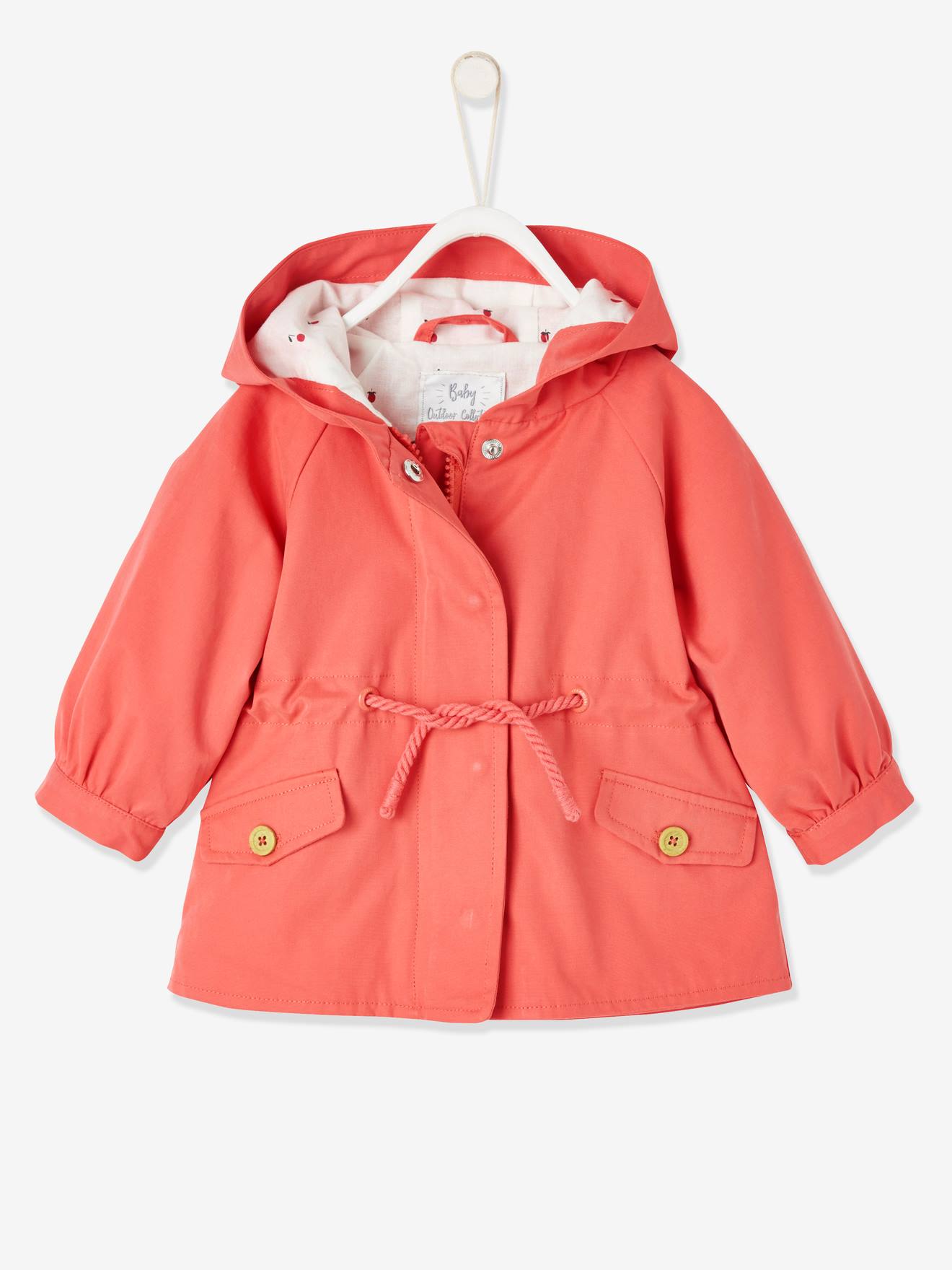 Parka con capucha para bebé niña naranja liso con motivos - Vertbaudet