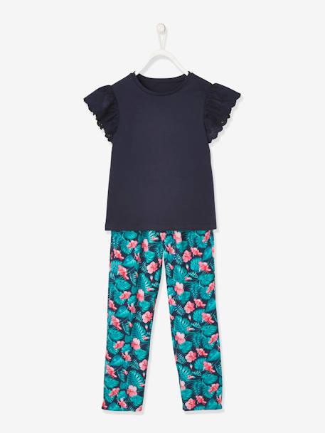 Conjunto de camiseta anudada y pantalón vaporoso estampado, para niña AMARILLO MEDIO LISO+AZUL FUERTE LISO+coral+verde esmeralda 