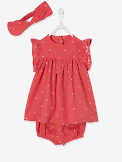 Bebé-Conjuntos-Conjunto estampado de vestido, pantalón bombacho y cinta del pelo para bebé