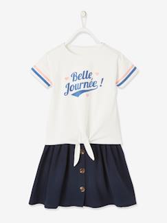 Vestidos y faldas-Conjunto de camiseta con detalles de purpurina y falda de gasa de algodón, para niña