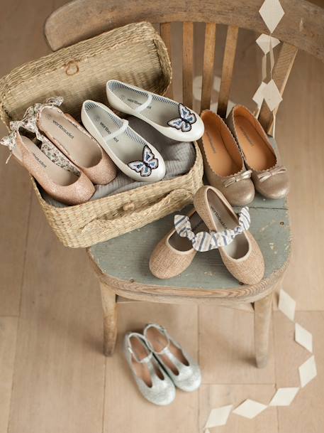Bailarinas de piel para niña AZUL OSCURO METALIZADO+BEIGE FUERTE METALIZADO+rosa 