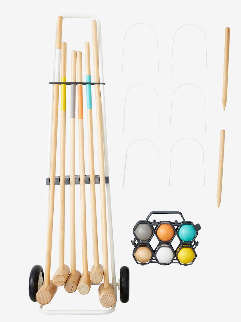 Juego de croquet infantil, de madera rojo medio liso con motivos