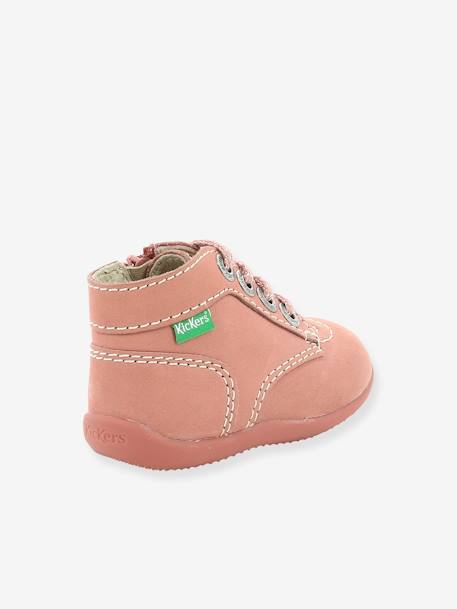 Botines de piel para bebé Bonzip 2 KICKERS® Primeros Pasos beige estampado+ROSA CLARO LISO 