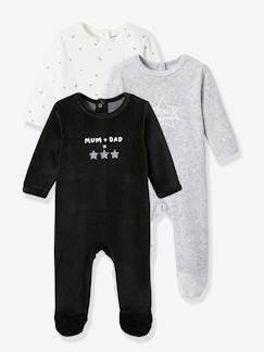 Lote de 3 pijamas "pelele" de terciopelo para bebé