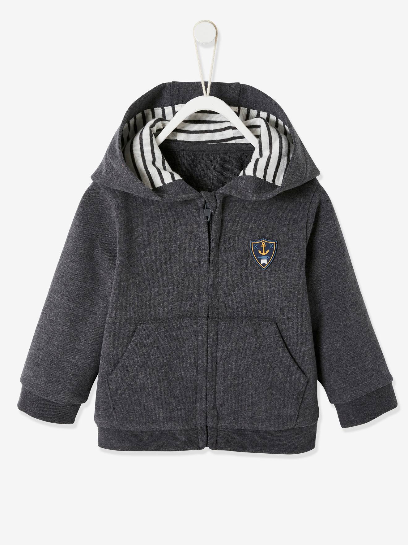 Sudadera con cremallera y capucha para bebé niño gris oscuro jaspeado -  Vertbaudet