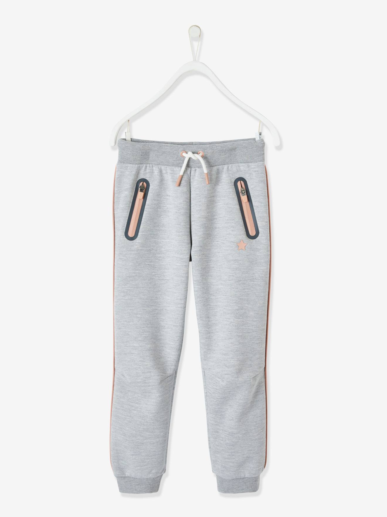 Pantalón jogging de punto milano, para niña gris medio liso con motivos -  Vertbaudet