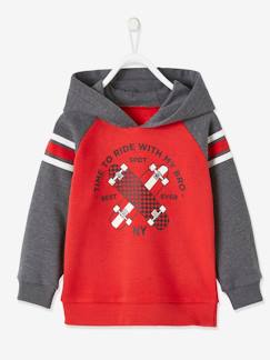 Niño-Jerséis, chaquetas de punto, sudaderas-Sudadera con capucha y motivo gráfico de mangas a rayas, para niño