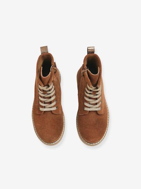 Botines de piel con cordones y cremallera, para niña AZUL OSCURO LISO+MARRON MEDIO LISO CON MOTIVOS+VERDE MEDIO LISO CON MOTIVOS 