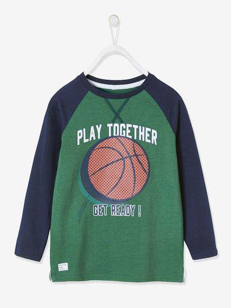Camiseta deportiva con balón en relieve y mangas raglán, para niño VERDE MEDIO LISO CON MOTIVOS 