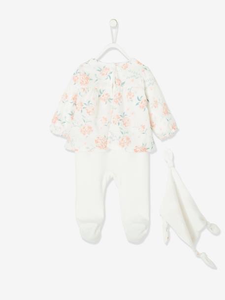Pelele efecto 2 en 1 de terciopelo y gasa de algodón para bebé, con doudou a juego BLANCO CLARO LISO CON MOTIVOS 