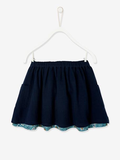 Falda reversible, lisa o estampada de flores, para niña AZUL FUERTE LISO+AZUL MEDIO LISO+MARRON CLARO LISO+MARRON OSCURO LISO+MARRON OSCURO LISO CON MOTIVOS+NARANJA MEDIO LISO 
