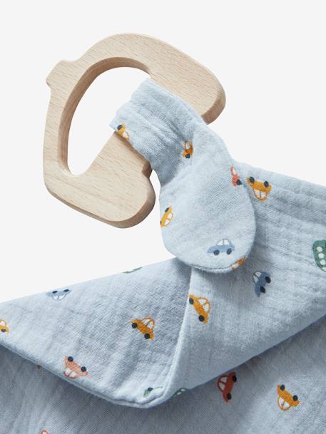 Doudou de gasa de algodón + sonajero de madera Cochecitos multicolor 
