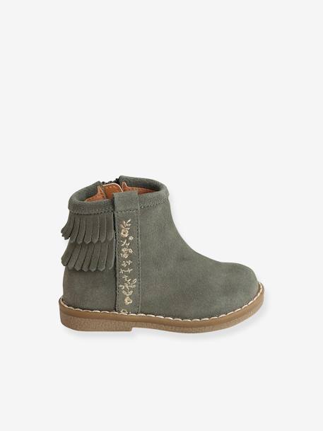 Botines de piel con flecos, bebé niña AZUL OSCURO LISO CON MOTIVOS+VERDE MEDIO LISO CON MOTIVOS 