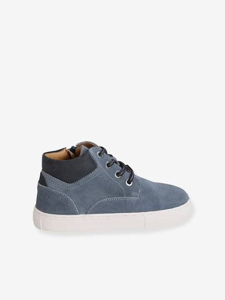 Botines de piel con cordones y cremallera, para niño AZUL MEDIO LISO 