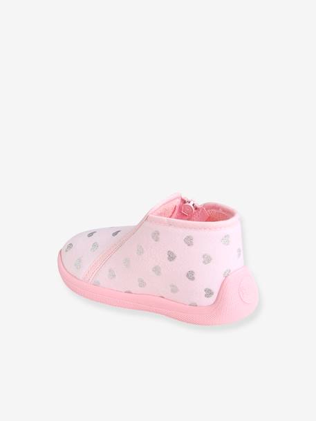 Zapatillas de casa con cremallera para bebé niña, fabricadas en Francia ROSA CLARO ESTAMPADO 