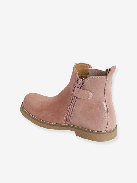 Botines de piel con cremallera y elásticos, para niña BEIGE MEDIO METALIZADO+GRIS MEDIO LISO CON MOTIVOS+MARRON MEDIO METALIZADO+ROSA MEDIO LISO CON MOTIVOS 