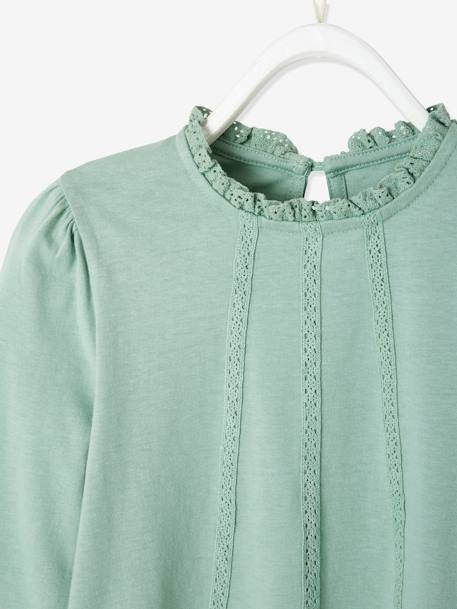 Camiseta estilo blusa con detalles de macramé para niña AZUL OSCURO LISO+BLANCO MEDIO LISO+VERDE CLARO LISO 