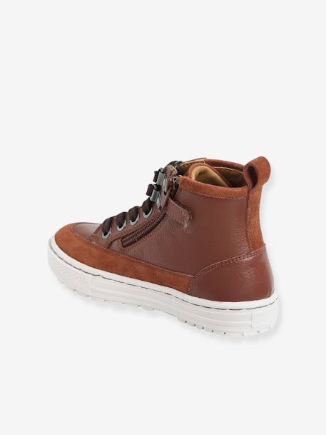 Zapatillas de piel con cordones y cremalleras, para niño AZUL OSCURO LISO+MARRON OSCURO LISO 