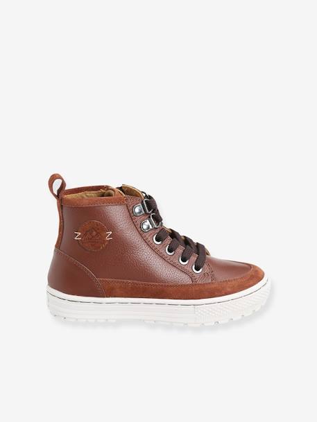 Zapatillas de piel con cordones y cremalleras, para niño AZUL OSCURO LISO+MARRON OSCURO LISO 