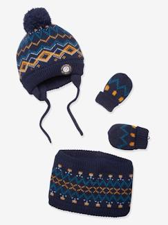 Bebé-Accesorios-Gorros, bufandas, guantes-Conjunto de gorro + snood + manoplas para bebé niño Oeko Tex®