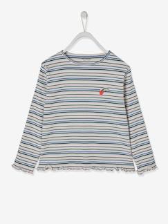 Niña-Camisetas-Camiseta a rayas de canalé con corazón irisado Oeko-Tex®, para niña