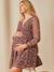 Vestido para embarazo y lactancia de crepé estampado MARRON OSCURO ESTAMPADO+VERDE OSCURO ESTAMPADO 
