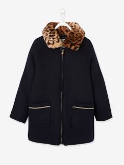 Niña-Abrigos y chaquetas-Abrigo de paño de lana con cuello de pelo sintético desmontable y relleno de poliéster reciclado, para niña