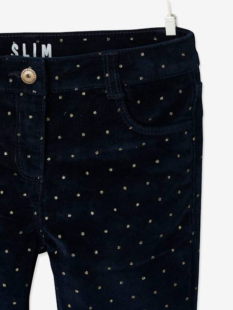 Pantalón slim MorphologiK de pana con lunares irisados para niña, con ancho de caderas ESTÁNDAR AZUL OSCURO ESTAMPADO+VERDE MEDIO ESTAMPADO 