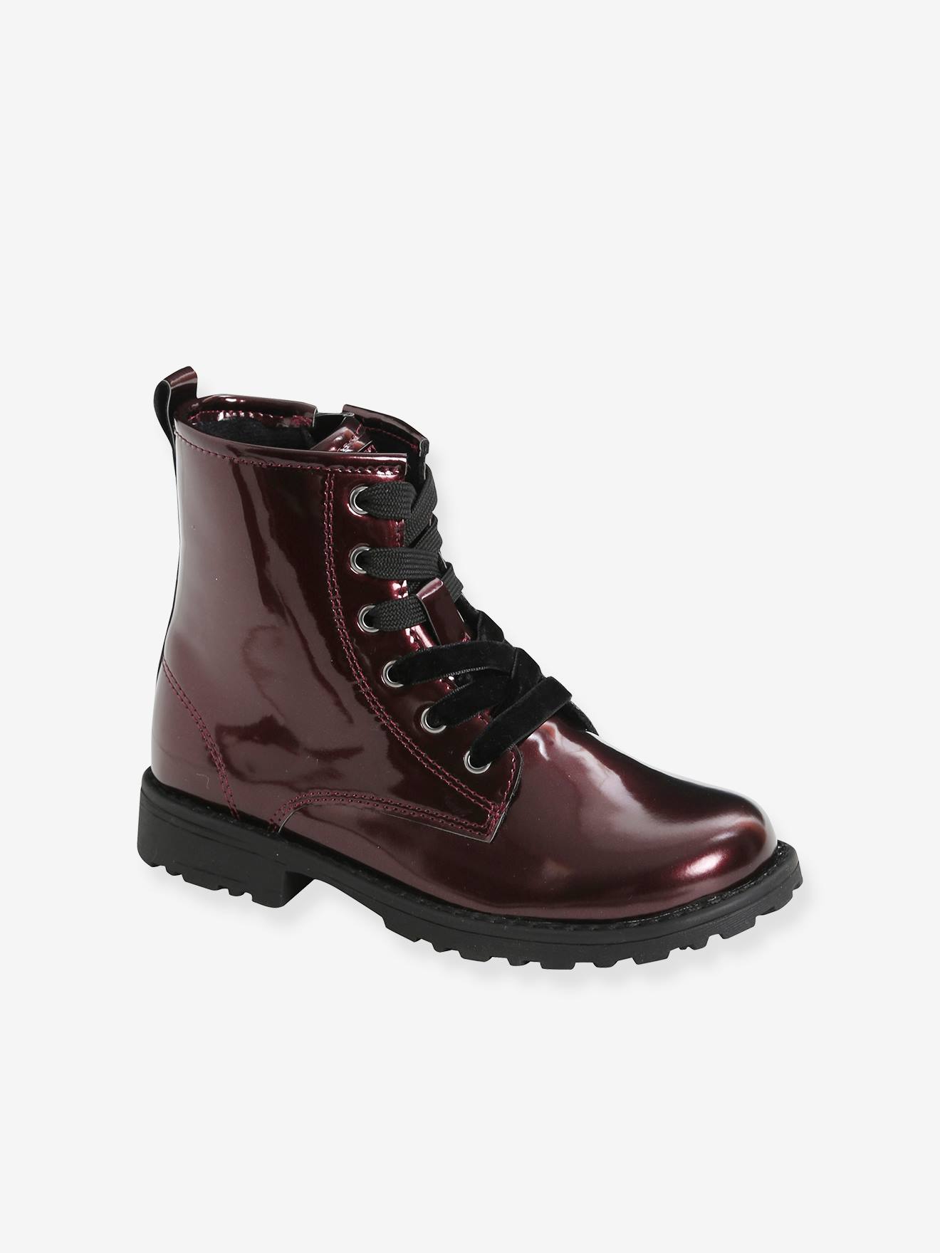 Botines con cordones, para niña rojo oscuro liso - Vertbaudet