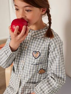 Batas escolares-Bata personalizable "sweet vichy" con emblemas irisados, para niña