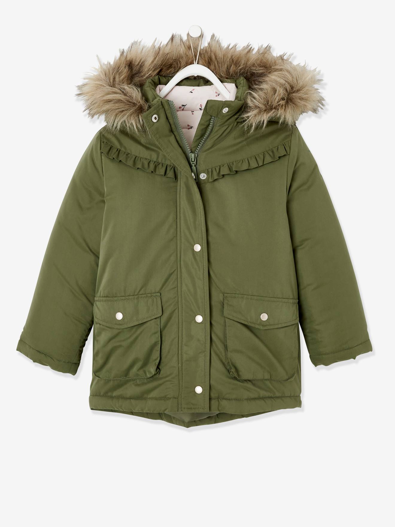 Parka con capucha 3 en 1 con chaqueta acolchada y relleno de poliéster  reciclado, para niña verde oscuro liso - Vertbaudet