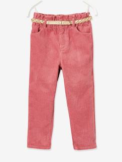 Niña-Pantalones-Pantalón "paperbag" de pana y cinturón trenzado irisado, para niña