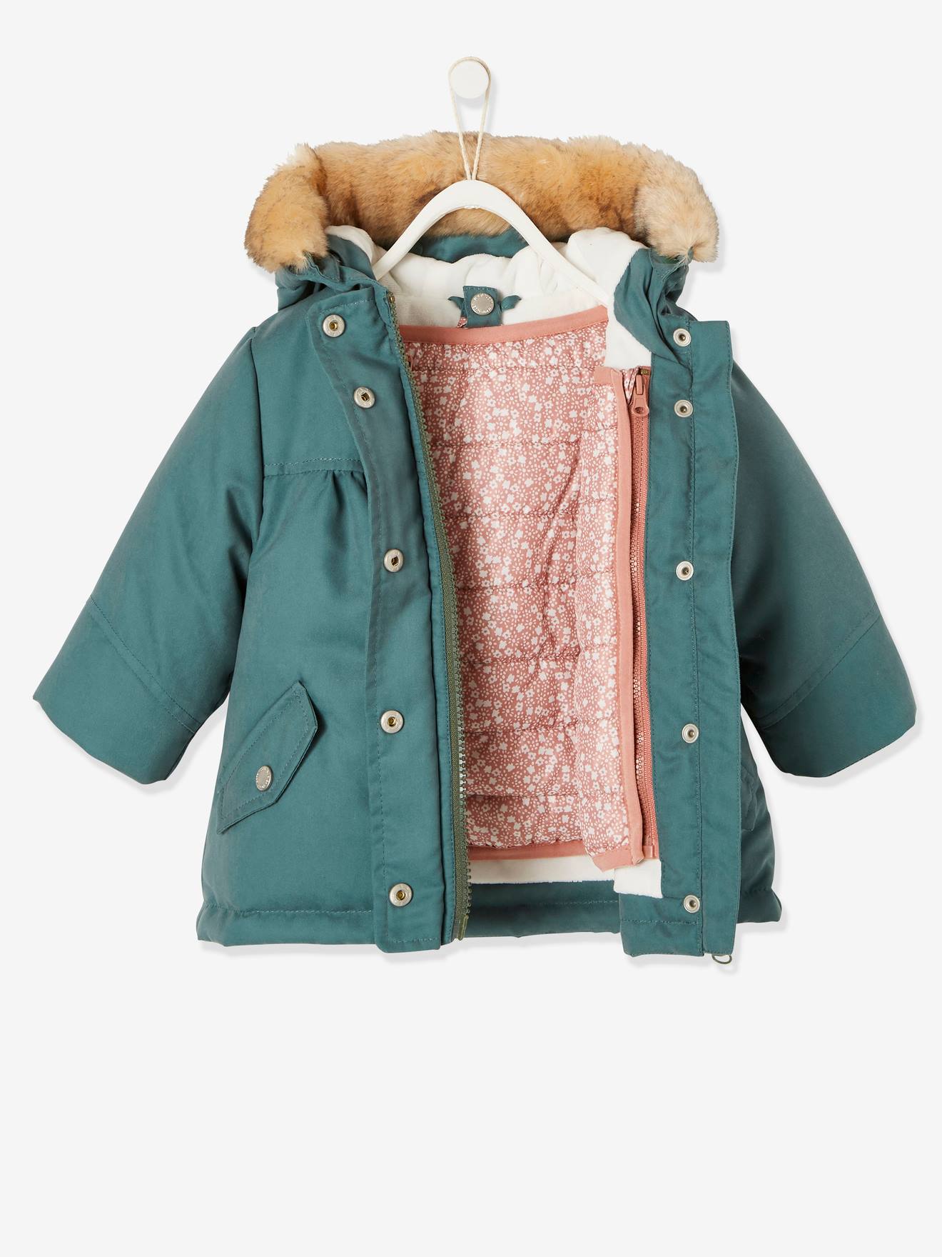 Parka 3 en 1 para bebé niña verde oscuro liso con motivos - Vertbaudet