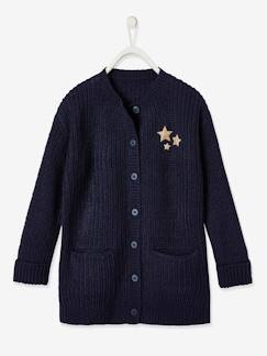 Niña-Jerséis, chaquetas de punto, sudaderas-Chaqueta larga de punto con emblemas irisados de estrellas, para niña