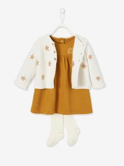 Conjuntos-Bebé-Conjunto de cárdigan bordado + vestido de felpa + leotardos, para bebé