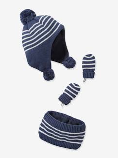 Bebé-Accesorios-Gorros, bufandas, guantes-Conjunto a rayas de gorro + snood + manoplas para bebé niño Oeko Tex®