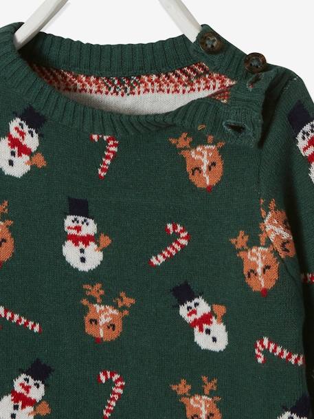 Jersey Navidad para bebé de punto tricot VERDE OSCURO LISO CON MOTIVOS 