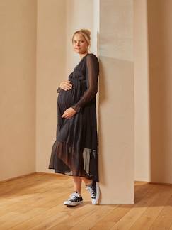 Ropa Premamá-Vestidos embarazo-Vestido largo con volante para embarazo y lactancia