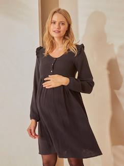 Ropa Premamá-Vestidos embarazo-Vestido corto de gasa de algodón, para embarazo y lactancia