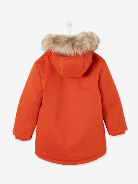 Parka con capucha y relleno de poliéster reciclado, para niño NARANJA OSCURO LISO CON MOTIVO 