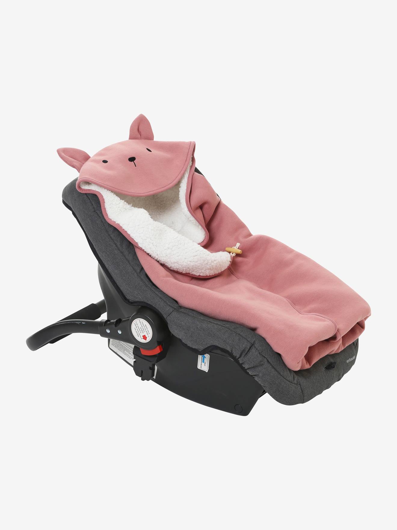 Manta para bebé con capucha de felpa y forro de peluche - rosa medio liso  con motivos
