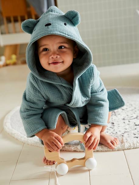 Albornoz para bebé Animal de gasa de algodón orgánico personalizable medio liso - Vertbaudet