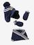 Conjunto de gorro + snood + manoplas bebé niña Oeko Tex® AZUL OSCURO A RAYAS 