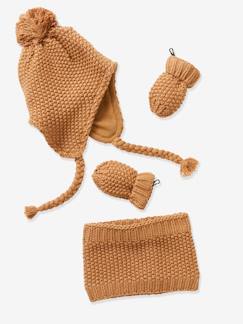 Bebé-Accesorios-Gorros, bufandas, guantes-Conjunto de gorro + snood + manoplas bebé niña Oeko Tex®