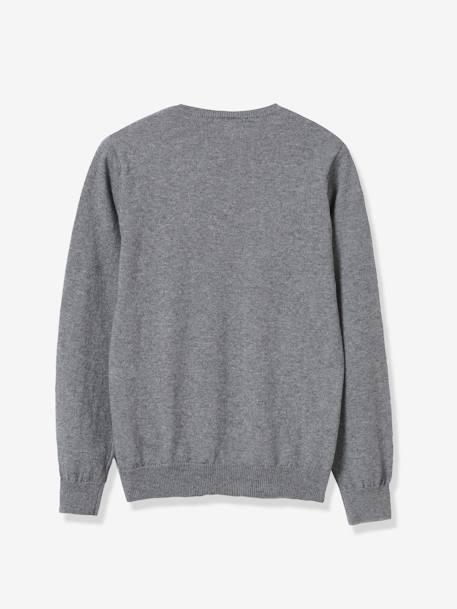 Jersey con cuello de pico para niño CYRILLUS AZUL OSCURO LISO+GRIS OSCURO JASPEADO 